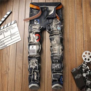 Men's Jeans Original Design New European American Trend Male Torn Sticking Cloth Stretch Small Straight Leg Fashion Denim Pants Y2303