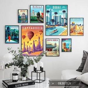 Nordic Vintage Reise Städte Gemälde Poster Afrika Marokko Tansania Namibia Arabische Landschaft Israel Wandkunst Dekorative Leinwand Malerei Woo