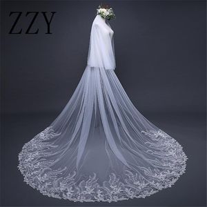 Bridal Veils Wedding Akcesoria 2023 Aplikacje 3M Tiulle Blusher Veil Long Cathedral z grzebieniem Veu de Noiva Longo