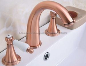 Bathroom Sink Faucets Antique Red Copper Widespread Basin Faucet Dual Handle 3 Holes Mixer Taps Deck Mounted Brg069