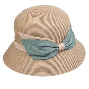 Wide Brim Hats FS Elegant Dome Straw Bucket Sun Caps For Women Ladies Ribbon Bow Fashion Vacation Beach Summer Hat Boater Fedora 2023