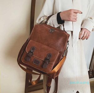 Wr 2023 Trendy Women's Backpack Vintage Pu Leather Daypack Brown Mochilas Para Mujer Casual Travel Bag 55 Student School 230223