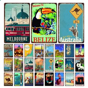 Ретро городские животные ландшафтные металлические жестяные знаки плакат страновой ландшафт плакат Австралия кенгуру, фарфоровые плакаты панда, домашний декор, бар, знаком, мужчина, пещера, 30х20 W01