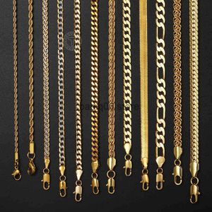 Chains Gold Chain For Men Women Wheat Figaro Rope Cuban Link Chain Gold Filled Stainless Steel Necklaces Male Jewelry Gift Wholesale T230301