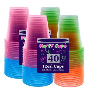 Falhe de talheres descartáveis ​​20 40 80pcs 12oz de copos de plástico macio de festa copos de neon para materiais domésticos de saúde 230228