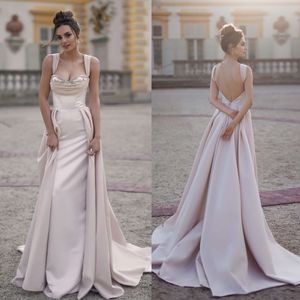 Simple 2023 Mermaid Wedding Dresses With Pearls Sweetheart New Sexy Backless Ball Gown Brush Train Comfortable Satin Robe De Vestido