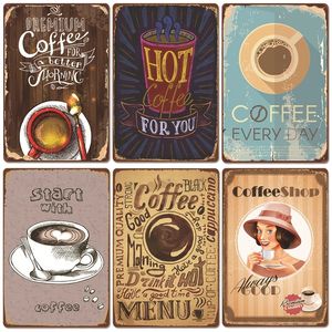 Coffee art painting Plate Vintage Metal Tin Signs Retro Coffee Time Metal Plaques for Cafe Kitchen Living Room Home Wall Art personalized Decor Size 30X20CM w02