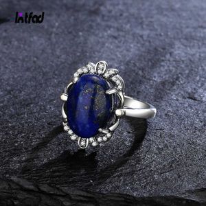 Cluster Rings Natural Lapis Lazuli Ring 925 Sterling Silver Rings for Women Vintage 10*14MM Moonstone Labradorite Jewelry Gifts G230228