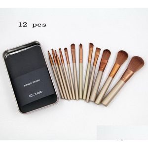 Makeup Brushes Designer 12 Pcs Powder Brush Gold Metal Box Professional Make Up Tools Drop Delivery Health Beauty Accessories Dhztv