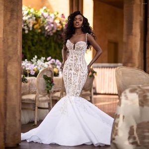 Party Dresses Luxury Elegant Mermaid Wedding Spaghetti Strap Lace 3D Flowers African Women Plus Size aftonklänningar Custom Made Made
