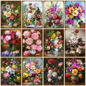 Bright-Coloured Flower Metal Tin Sign Plaque Vintage Home Garden Room Vase Flower Plate Sketching Poster Metal Sign Wall personalized Decor Size 30X20CM w02