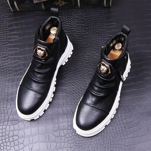 New platform white Dress Shoes loafers high-end leather boots anti-wrinkle high-top boot party wedding punk comfort shoe A23290K