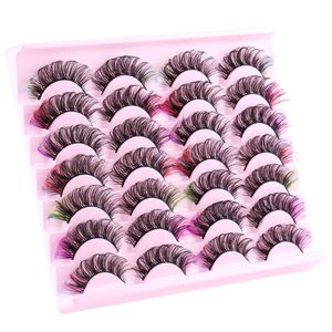 Tjock naturlig färg False Eyelashes Soft Light Delicate Handmade återanvändbara flerskikt Curled 3D Fake Lashes Colorful Eyelash Extensions Makeup Accessory