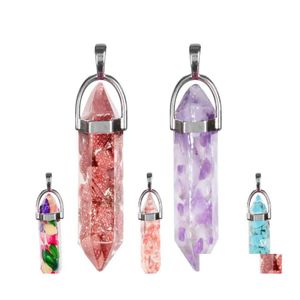 car dvr Pendant Necklaces Seven Chakras Healing Crystal Reiki Gravel Stone Pendum Hexagon Prism Pillar Pendants For Necklace Jewelry Making Dhrox