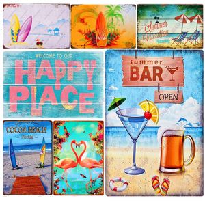 Beach Landscape Metal Poster Vintage Metal Tin Sign Chic Beach Rules Tin Plates Plaque Retro Iron Painting Man Cave Decoration Home Wall Decor Size 30X20CM w01