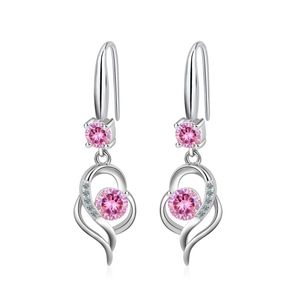CAR DVR Charm Heart Charms S925 Stamp Sier Earrings Blue Pink White Zircon Earring smycken Shiny Crystal Tassel Hoops Piercing for Women Wed Dhjzj