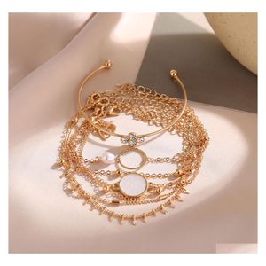car dvr Link Chain 6Pcs Fashion Crystal Bracelets Sets For Women Gold Charms Hand Stackable Wrap Bangle Adjustable Bracelet Jewelry Drop Del Dhblr