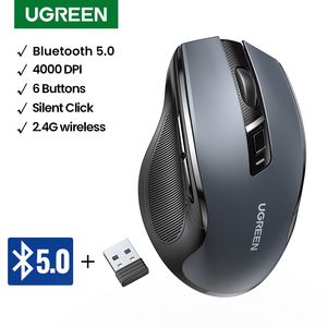 Möss ugreen trådlös mus bluetooth 5 0 ergonomisk 4000 dpi tyst 6 knappar för macbook tablett bärbar dator tyst 2 4g 230301