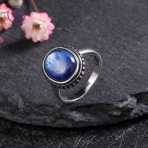 Ringos de cluster nova variedade de gemas anel de prata de cianita natural para mulheres Ring Ring Ring de estilo de casamento de estilo de casamento de estilo simples Jóias G230228