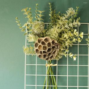 Decorative Flowers Simulation Lotus Dried Flower Artificial Plant Water Grass Bunch Home Table Decoration Wedding Fake Green Plants Bouquet