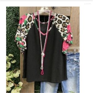 Women's Blouses 2023 Zomer V-Neck Leopard Print Stitching Casual Half-Sleeve T-shirt Multicolor-opties voor dames vlindermouwtop