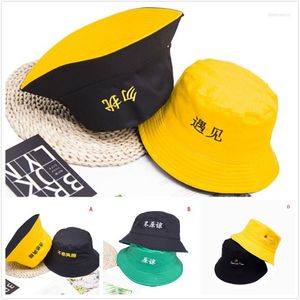 Basker unisex mode koreanska mössor hip hop män sommar två sidor reversibel hink hatt gul strand sol fiske