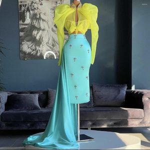 Party Dresses Arrival Two Piece Fashion Prom Long Sleeves High Neck Crystals Women Formal Evening Elegant Gowns Custom Made