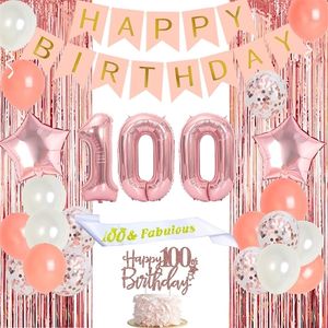Andere evenementenfeestjes Rose Gold 100th Birthday Decorations for Women 100 jaar oud nummer 100 Foil Ballon Fringe Curtain Cook Topper 230228