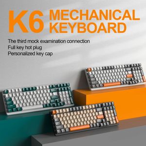 K6 teclado mecânico sem fio Bluetooth 5.0 RGB 2.4GHz com fio três modos Perfil Gamer teclado 100 teclas para jogador de PC