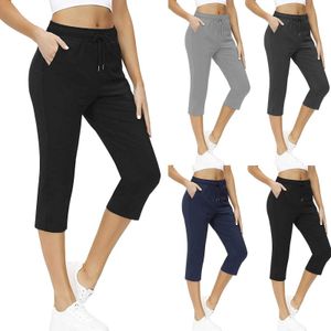 Womens Solid Color Pocket Legging High Waist Tether Sports Fitness Yoga Ninth