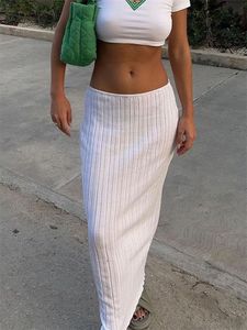 Tossy Summer Knit Long kjol Kvinnor Sexig Holiday Party Beach Coveup Midi S tappade midjan se genom Wrap White Maxi 230301