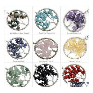 car dvr Pendant Necklaces Natural Stone Gravel Round Shape Gemstone Jewelry Chip Beads Semi Precious Crystal Keychain Pendents Necklace For Dh9Yr