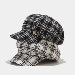 Berets Spring And Summer Women Cotton Hats Plaid Color Octagonal Hat Country Style Painter Female Visor Sun Cap Bonnet