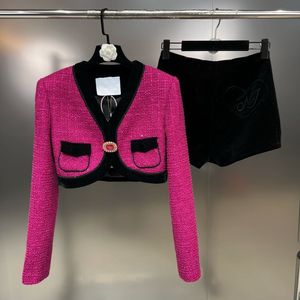 Женские брюки с двумя частями предведите зимнюю v gear buckle вязаная короткая куртка бархата с высокой талией.