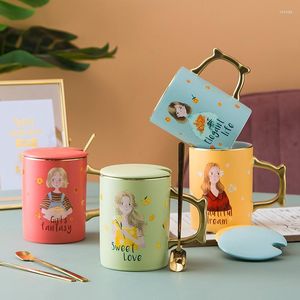 Кружки творческий мультфильм красивая девушка керамическая кружка с крышкой Spoon милый кофейный чай чайные чашки молока домашнее посВАНИ
