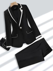 Женские костюмы Blazers Black Khaki 2 Piece Set Ladies Cant Suit Formal Women Office Business Work Носить пиджак и брюки 230228