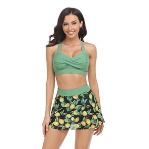 مجموعات نشطة للسيدات عالية الخصر بيكيني TIE BANEEAU TOP Sports Style Low Scoop Crop Swimsuit