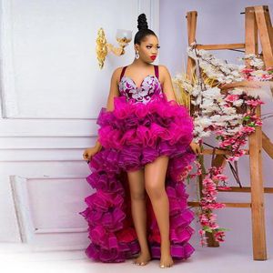 Vestidos de festa roxos PROM POFY PROMO ASO EBI APLICAÇÕES RUFFLES HI