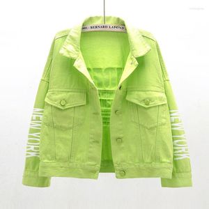 Women's Jackets Womens Women Letter Printed Denim Jacket Green Ladies Trendy Korean Fashion Loose Candy Color Thin Coat Tops Button Streetwear