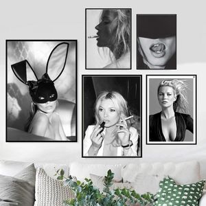 Vintage Sexy Supermodel Kate Moss Poster Leinwand Gemälde Druck Wandkunst Geschenke für feministische Malerei Mode Wandkunst Bild Wohnzimmer Woo