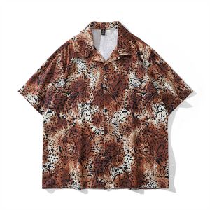 Men's Casual Shirts Leopard Full Printed Street Fashion Men's Shirts Summer Button Down Beach Shirts Male Top Z0224