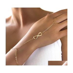 CAR DVR Link Chain Gold Color Plated Infinity Charms Finger Ring Link Armband For Women Gifts Friends Jewelry Wholesale Drop Delivery Brace DHD3M