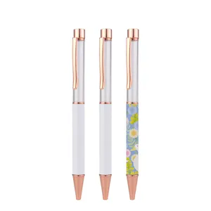 Sublimation Empty Tube Floating DIY Ballpoint Pens Blank Heat Transfer Pen Metal DIY Snow Globe pen Sublimation Ballpoint Pen with Solid Color Clip Office School 001