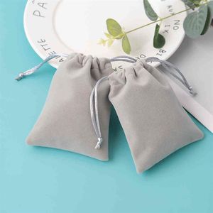 100 Personalized Drawstring Velvet Bag Grey Jewelry Packaging Chic Small Wedding Party Pouch Christmas Birthday Gift Bags253T