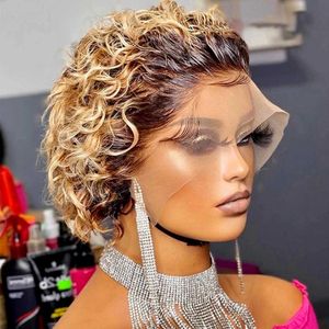 Synthetic Wigs Pixie Cut Wig Short Curly Human Hair s Cheap 13x1 Transparent Lace for Women Pre Plucked Jarin 230227