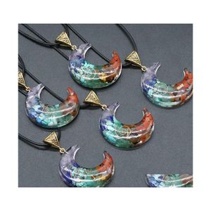 auto dvr Collane con ciondolo Crescent 7 Chakra Collana con pietre di orgonite Forma di luna Energia curativa Natural Orgone Crystal Pendum Lucky Om Jewelr Dhq04