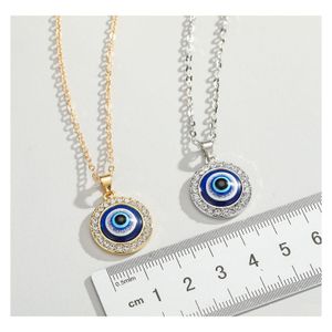 car dvr Pendant Necklaces Fashion Crystal Turkish Evil Eyes 14Mm Necklace For Women Girl Lucky Jewelry Elegant Clavicle Chain Short Choker D Dhlfj