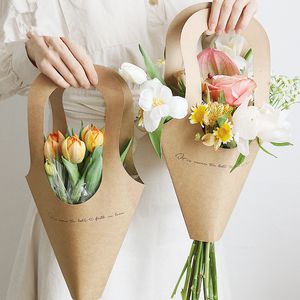 Present Wrap 10st Creative Handle Kraft Paper Flower Påsar Blommor Inslagsblomma Förpackning Heminredning 9x31cm 230301