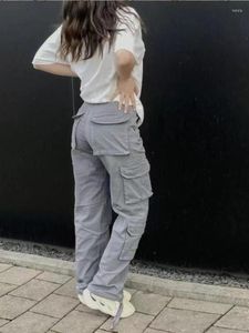 Kvinnors byxor arbetskläder Lossa jeans kvinnors mode streetwear ficka bred ben låg midja rak