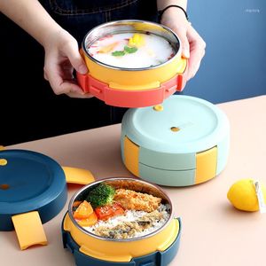 Dinnerware Sets Lunch Box Stainless Steel Single Layer Round Container Portable Buckle Thermal Bento Gift Tableware School Children